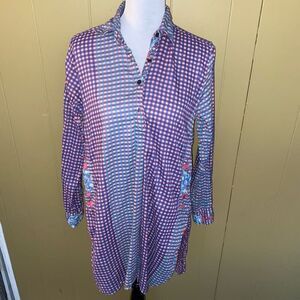 Lisa Corti Milano women M Longsleeve plaid floral print t-shirt dress